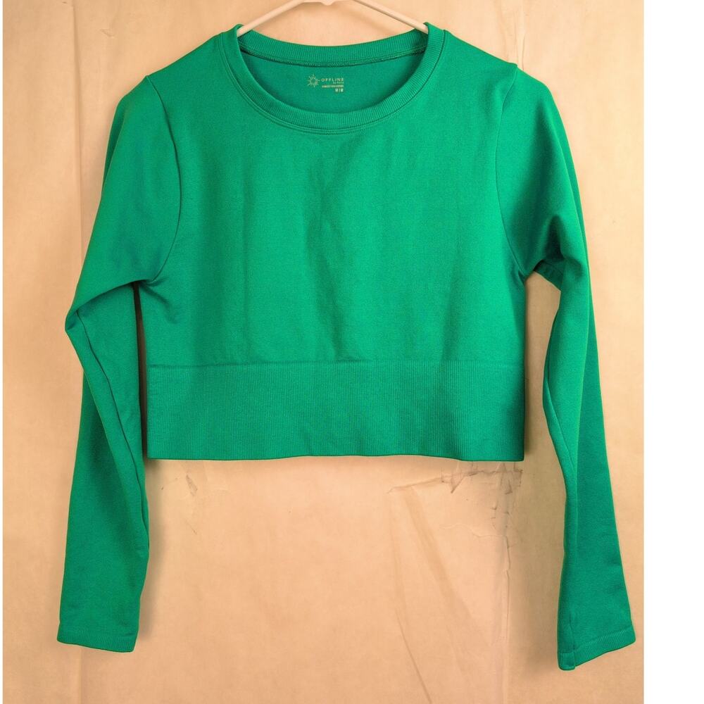 Aerie Offline green cropped top size M Long Sleeve Athletic Yoga Gym Active